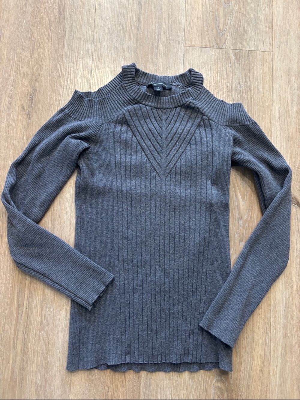 INC Charcoal Cold-Shoulder Ribbed Sweater